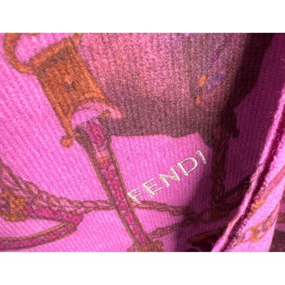 Fendi Equestrian Horse Print Fringed Scarf Fuchsia & Brown - Picture 10 of 12